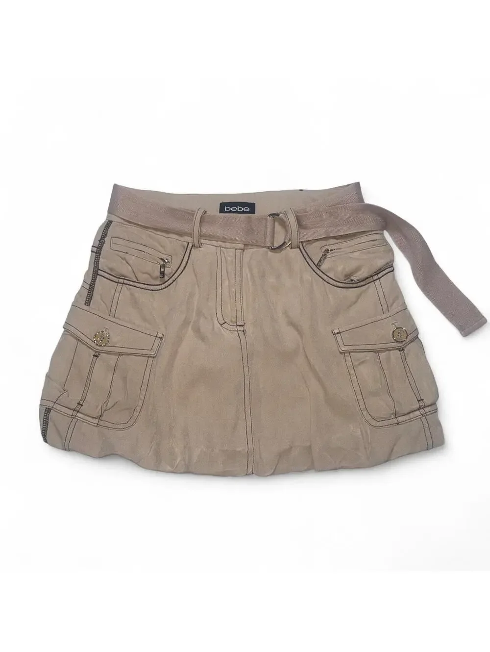 Vintage Bebe Y2K tan cargo mini skirt with belt